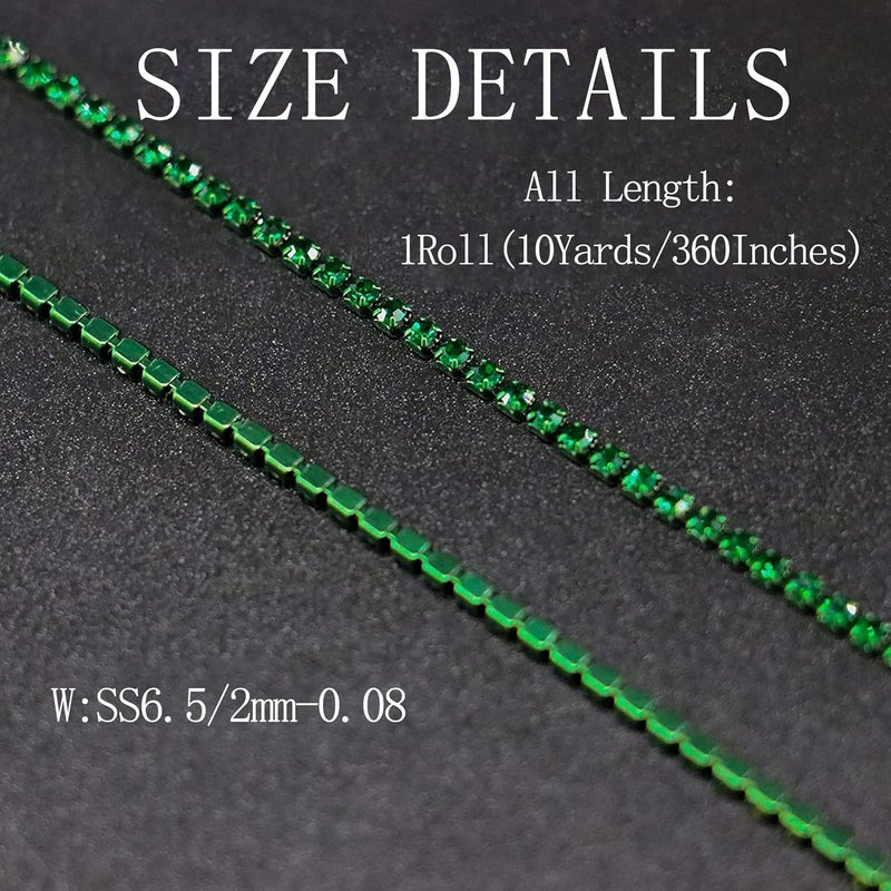 Rytenz 10 Yards 2 MM Rhinestone Chain Trim Crystal Rhinestone Close Chain Trim Shiny Rhinestone Chain for Sewing Crafts, DIY Decoration, Jewelry, Clothing, Shoes (Dark Green) - Image 5